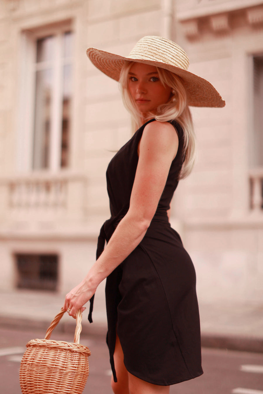 Black Sleeveless Wrap Dress