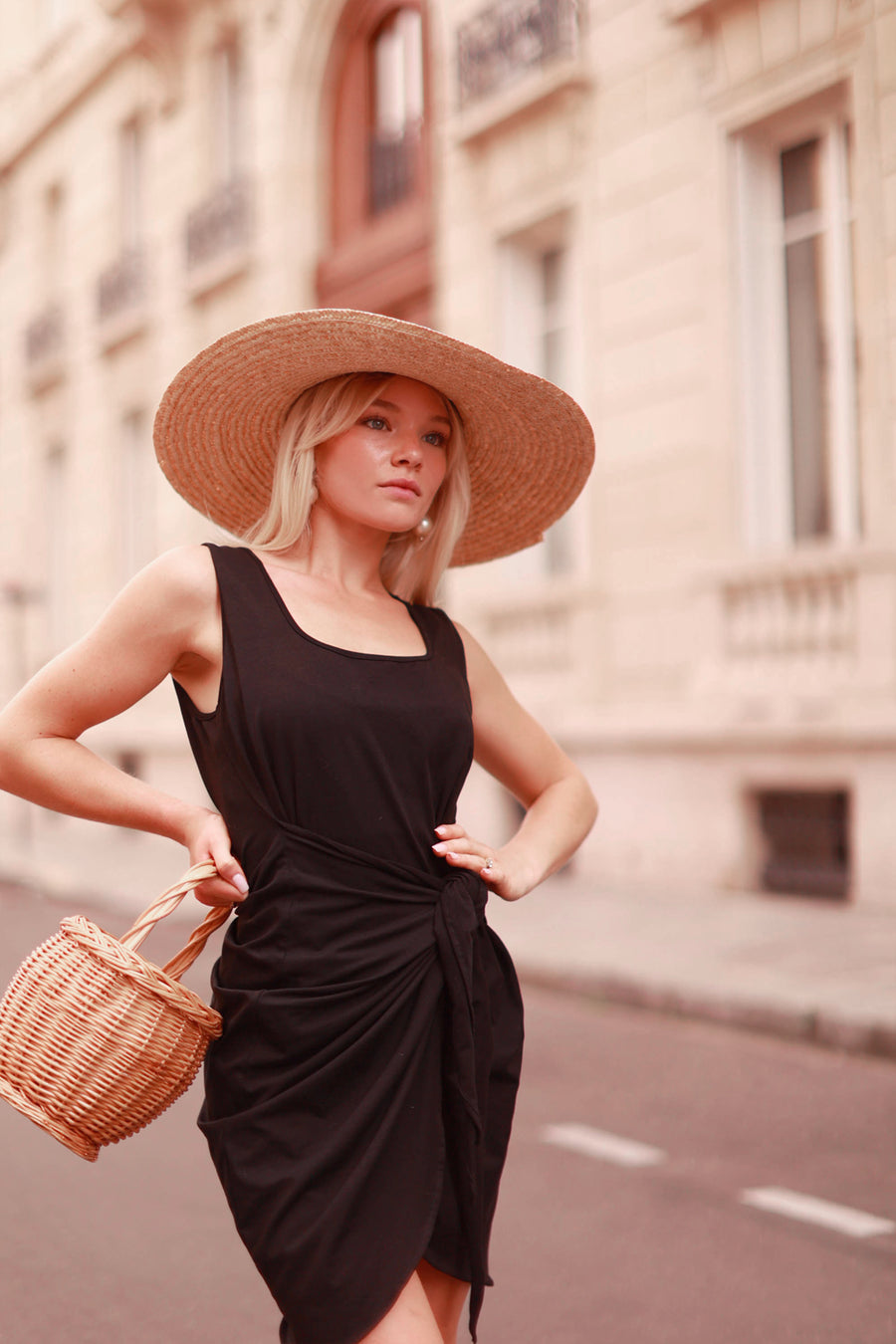 Black Sleeveless Wrap Dress